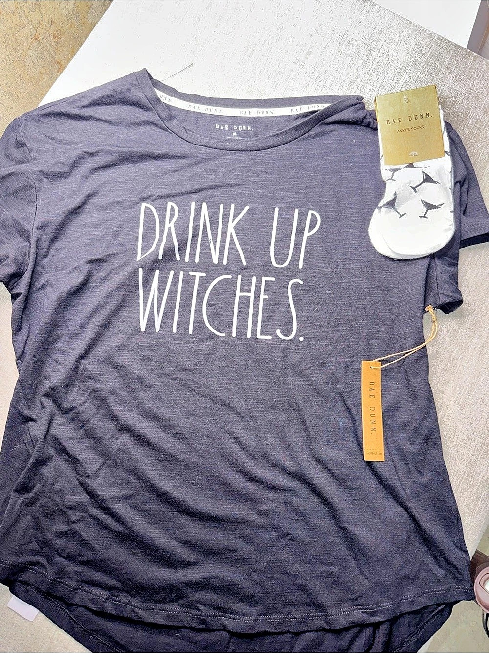 New with tags Rae Dunn “DRINK UP WITCHES.” Halloween T-shirt with coordinating R